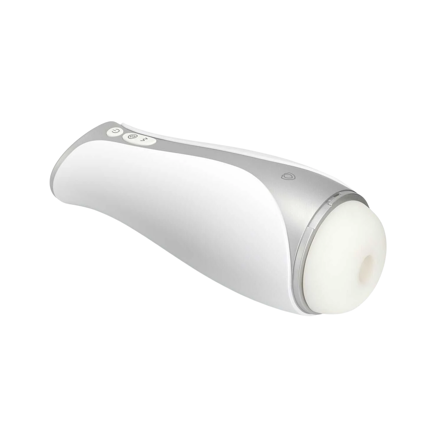 Masturbateur Albus blanc vue inclinée révélant entrée et texture interne en silicone souple - Oh My God'Z