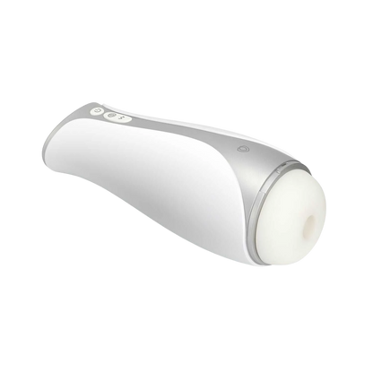 Masturbateur Albus blanc vue inclinée révélant entrée et texture interne en silicone souple - Oh My God'Z