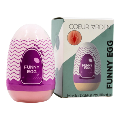 Masturbateur Funny Egg violet avec boîte Coeur Ardent et gaine TPE beige extensible - Oh My God'Z
