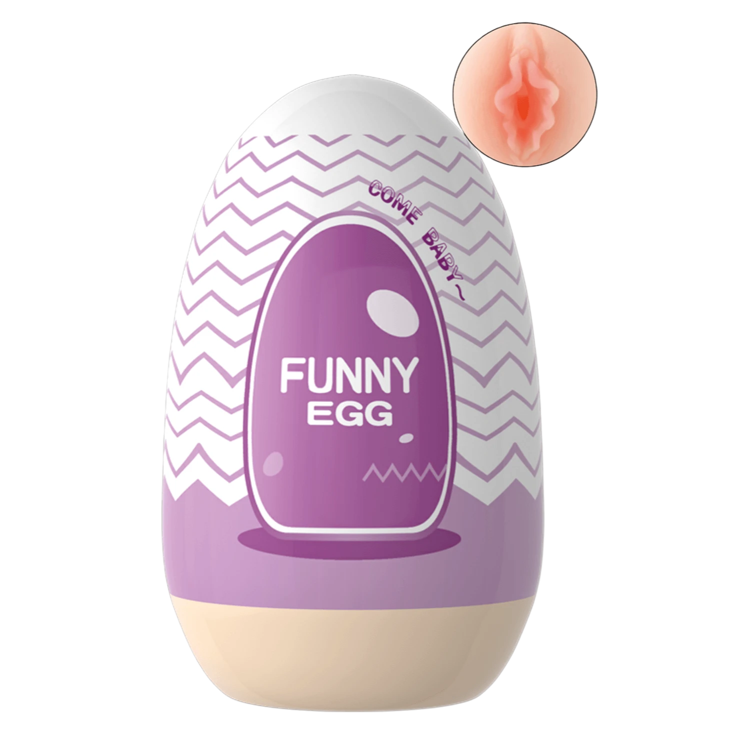 Masturbateur Funny Egg violet motif zigzag avec gaine beige intérieur réaliste vagin - Oh My God'Z