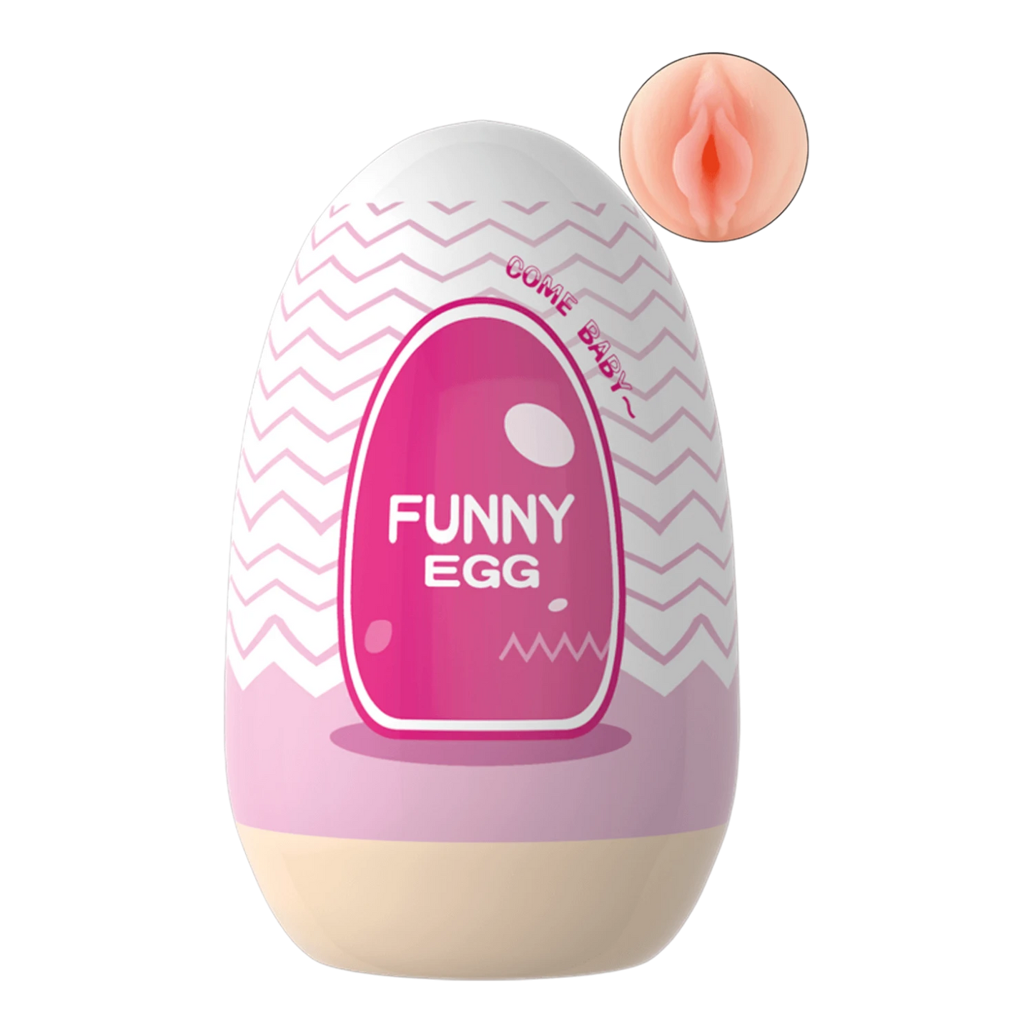 Masturbateur Funny Egg design vagin réaliste rose en TPE avec motifs chevrons et packaging - Oh My God'Z