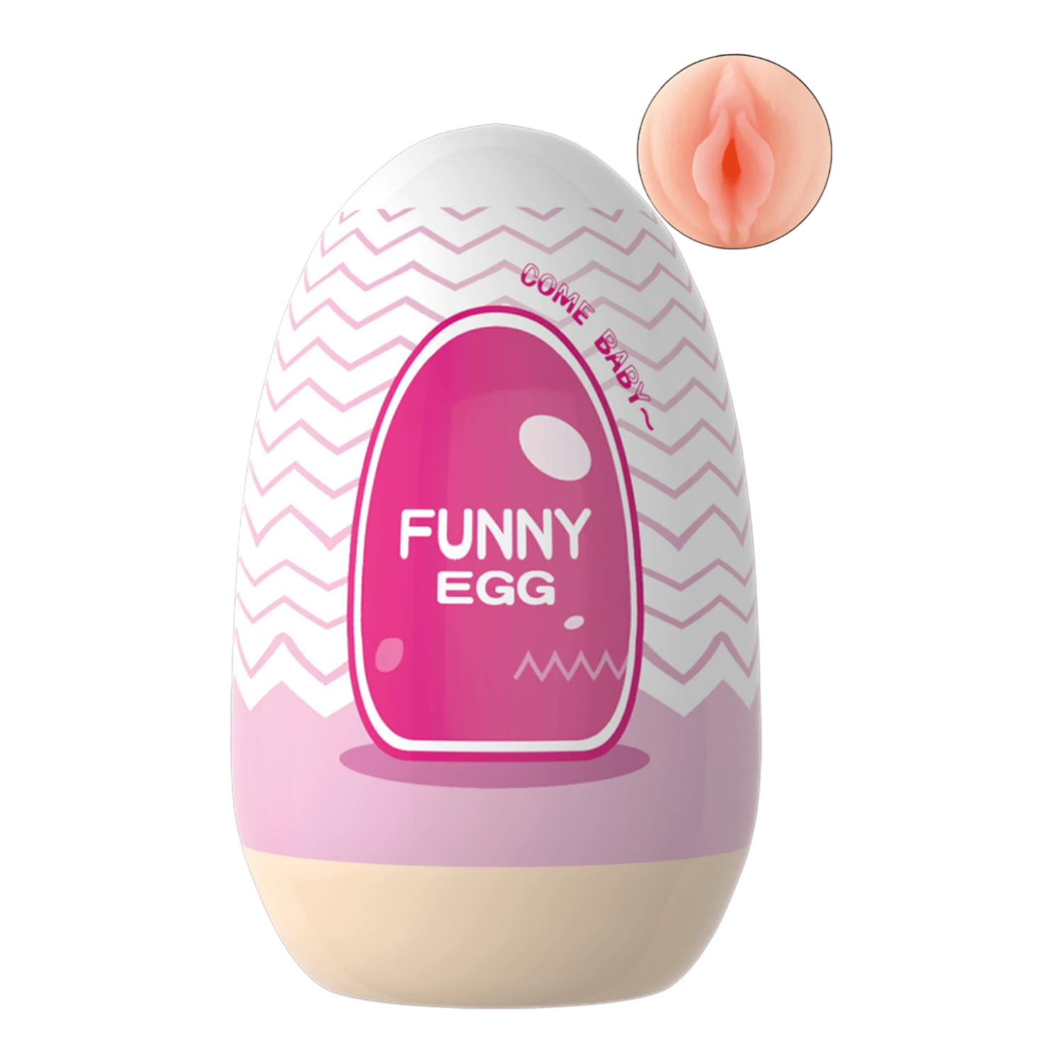 Masturbateur Funny Egg design vagin réaliste rose en TPE avec motifs chevrons et packaging - Oh My God'Z