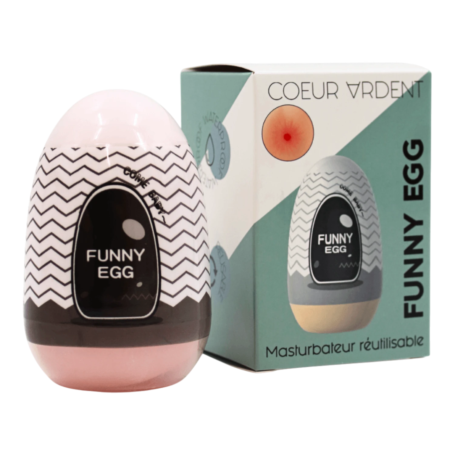 Gaine masturbatrice Funny Egg rose avec packaging Coeur Ardent, design réaliste texture interne - Oh My God'Z