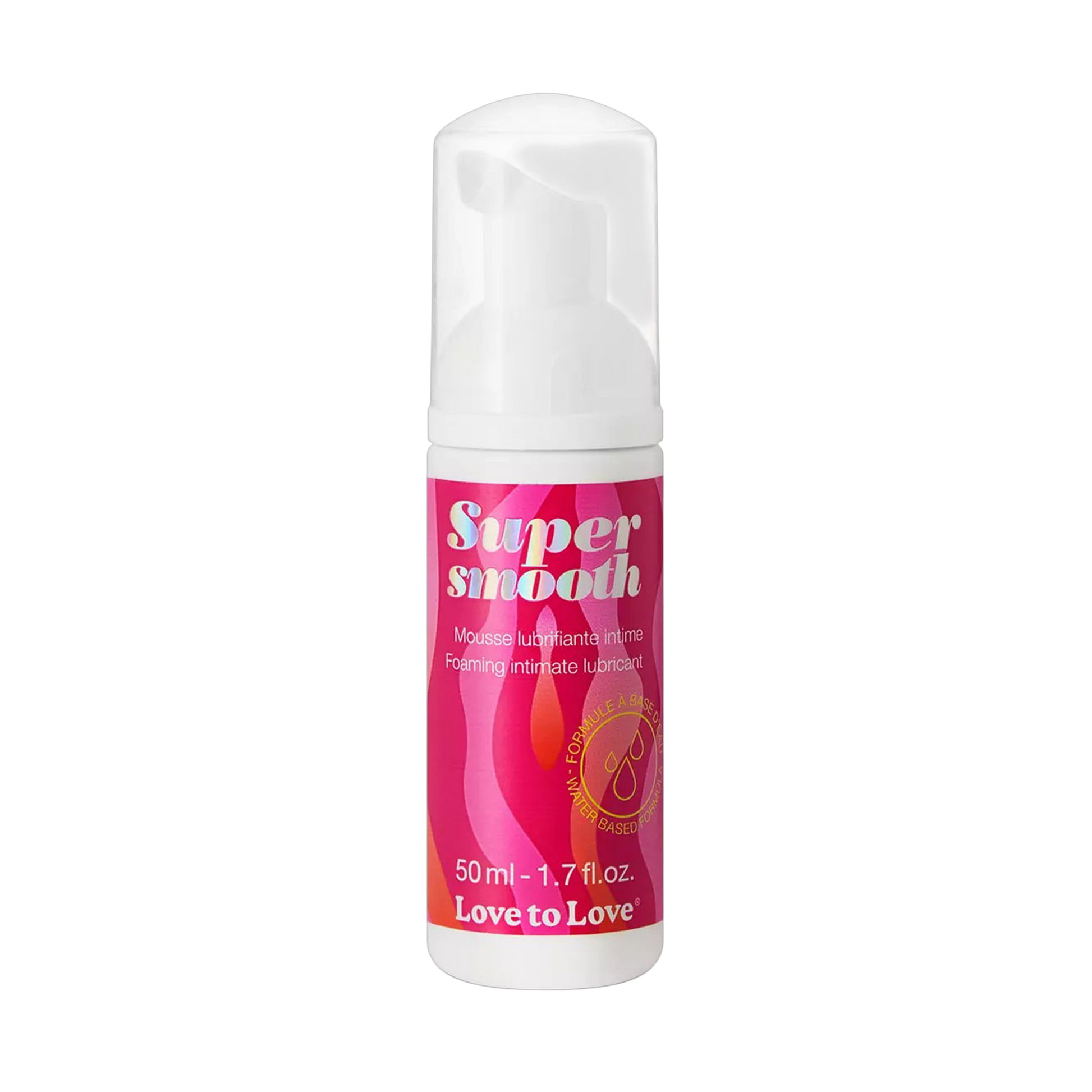 Flacon pompe mousse lubrifiante Super Smooth Love to Love 50ml, étiquette rose et orange - Oh My God'Z

