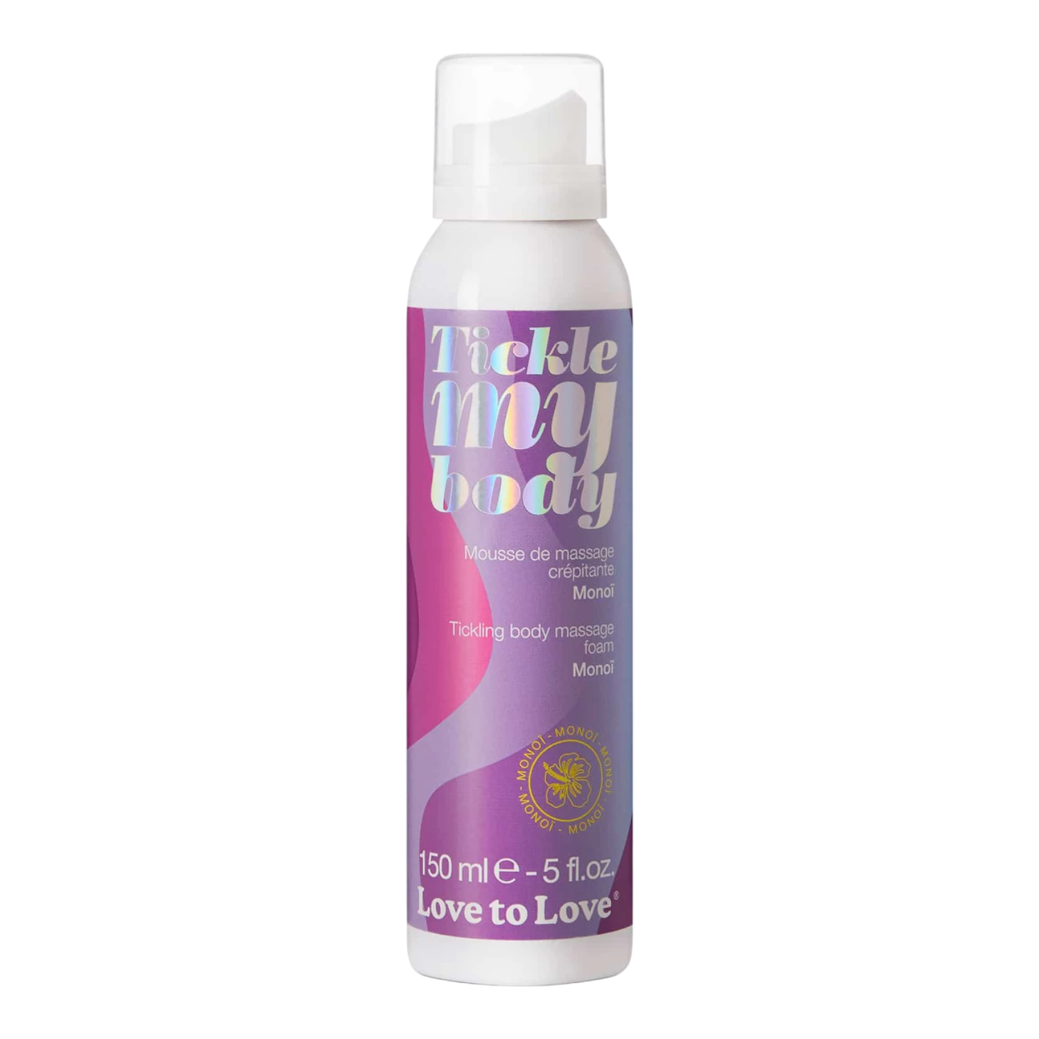 Mousse de massage crépitante Tickle My Body parfum Monoï, flacon blanc et violet 150ml - Oh My God'Z