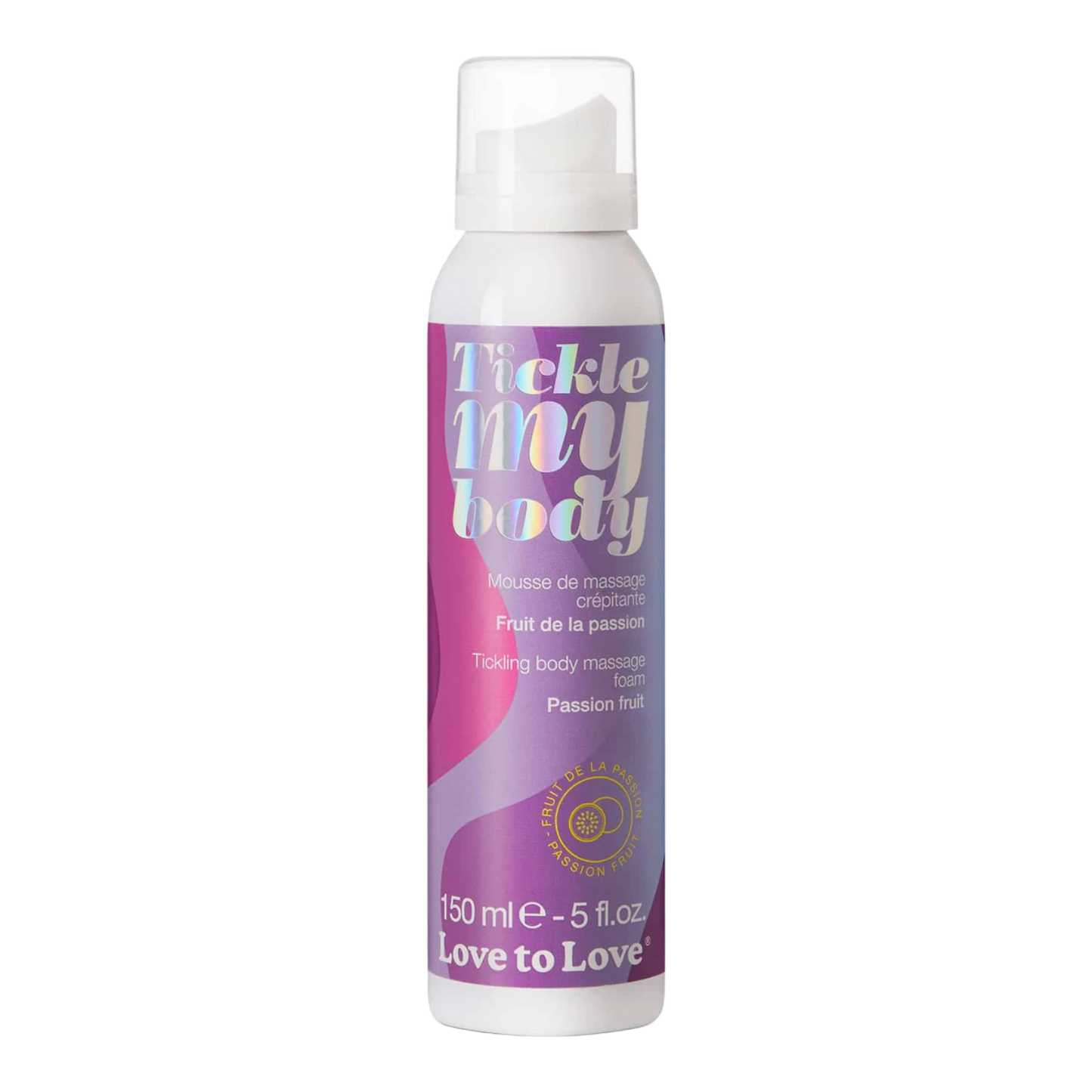 Mousse de massage crépitante Tickle My Body parfum fruit de la passion, flacon blanc 150ml - Oh My God'Z