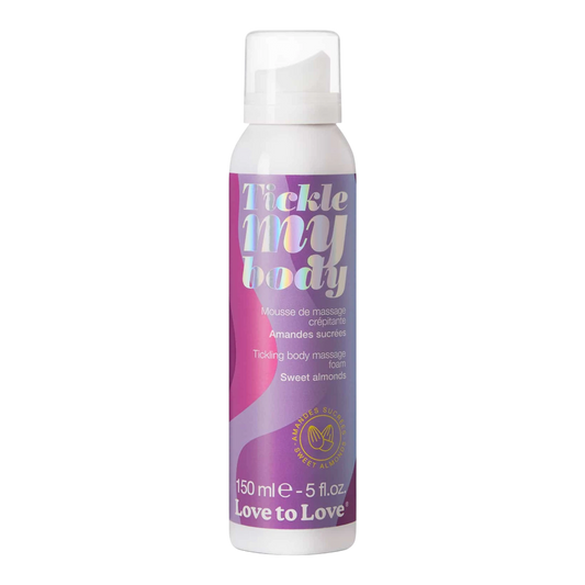 Mousse de massage crépitante Tickle My Body amandes sucrées, flacon violet et rose 150 ml - Oh My God'Z