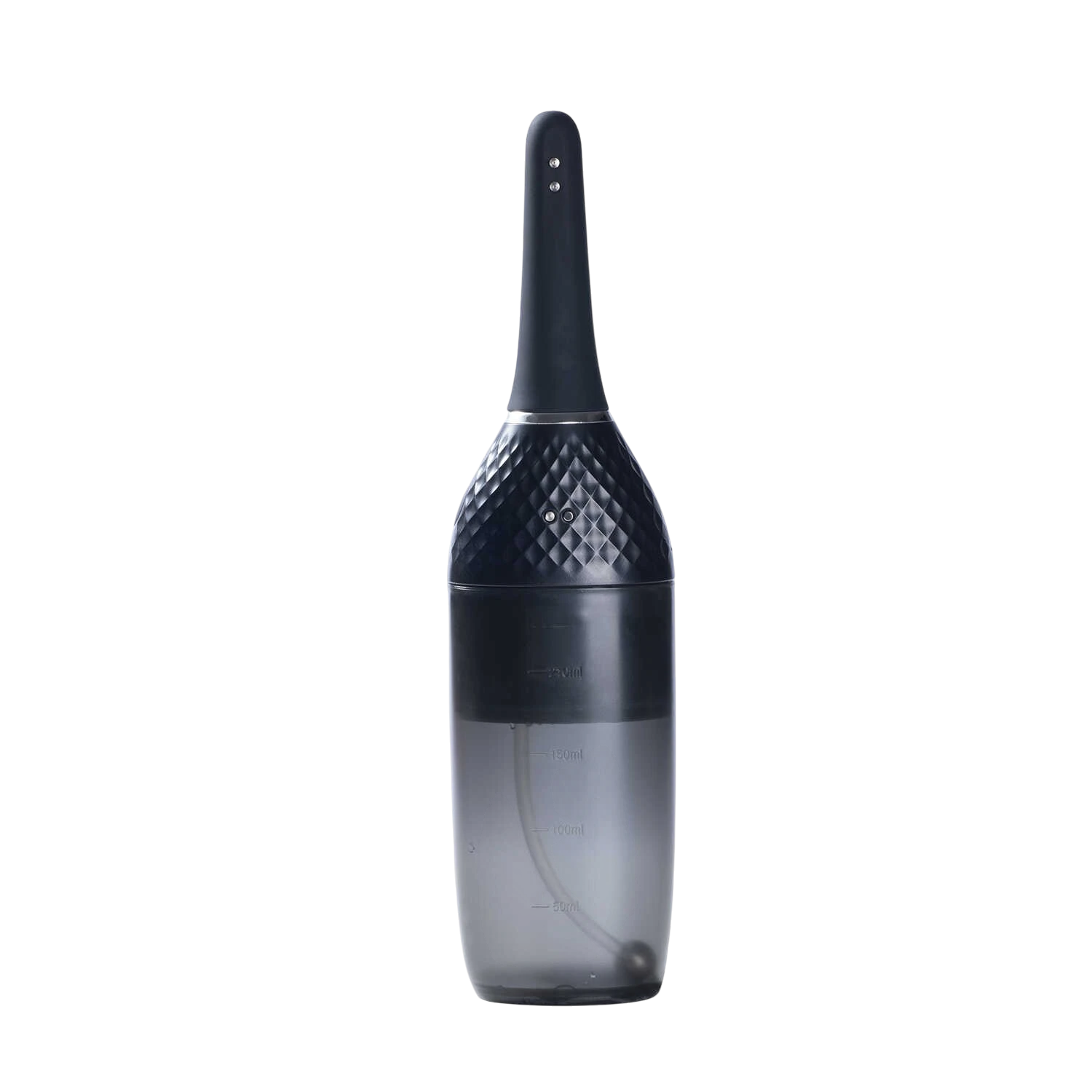 Lavement electrique Auto Bulb noir avec reservoir transparent gradué, vue de face sur fond blanc - Oh My God'Z