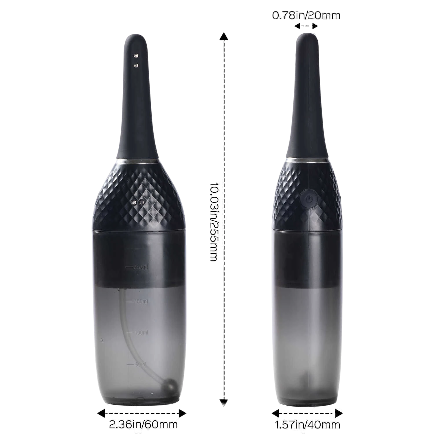 Dimensions du lavement Auto Bulb noir : hauteur 26cm, largeur embout 2cm, corps 6cm et base 4cm - Oh My God'Z