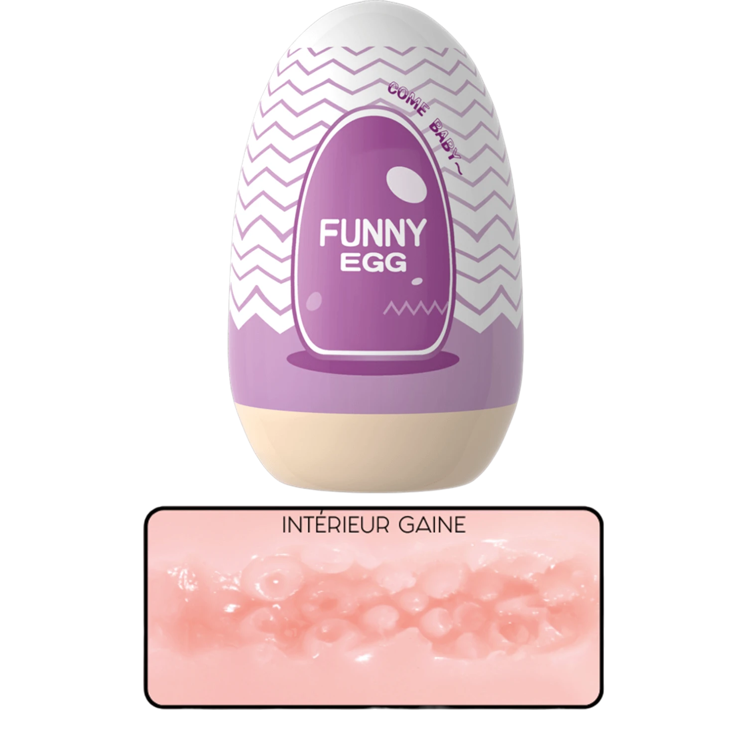 Œuf masturbateur Funny Egg violet motif chevron design vagin réaliste lèvres charnues - Oh My God'Z
