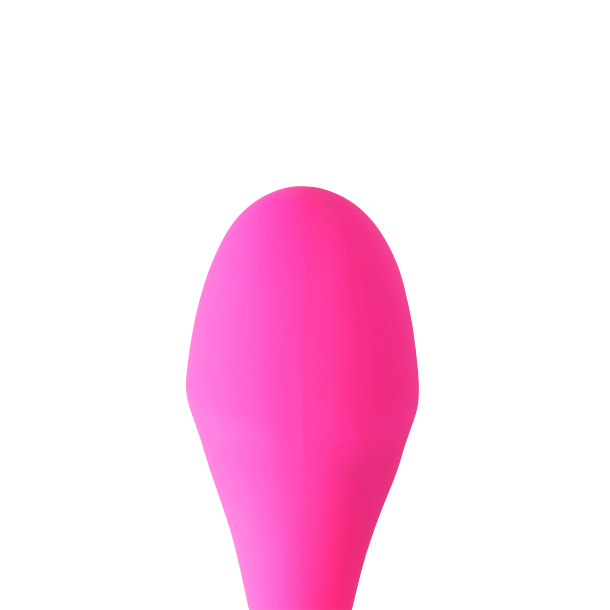 Gros plan sur l'extremite arrondie de l'oeuf vibrant Luvegg DIK en silicone magenta lisse et satine - Oh My God'Z