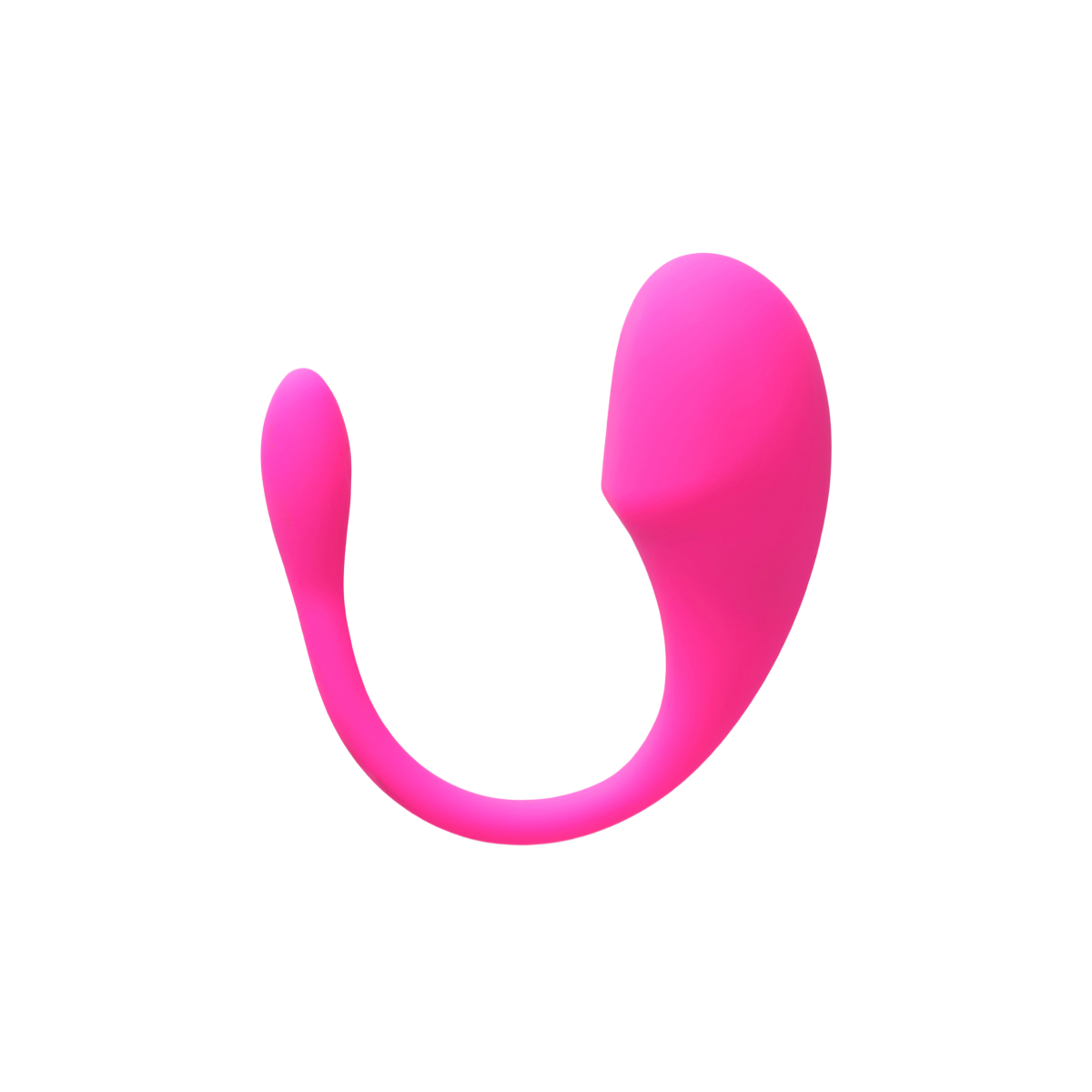 Oeuf vibrant Luvegg DIK en silicone medical magenta vu de profil avec sa longue tige de retrait flexible - Oh My God'Z