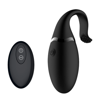 Œuf vibrant noir en silicone avec languette à picots et télécommande ovale incluse - Oh My God'Z