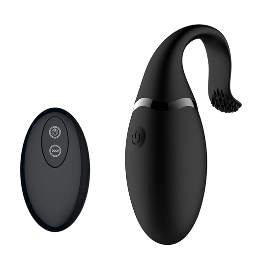 Œuf vibrant noir en silicone avec languette à picots et télécommande ovale incluse - Oh My God'Z