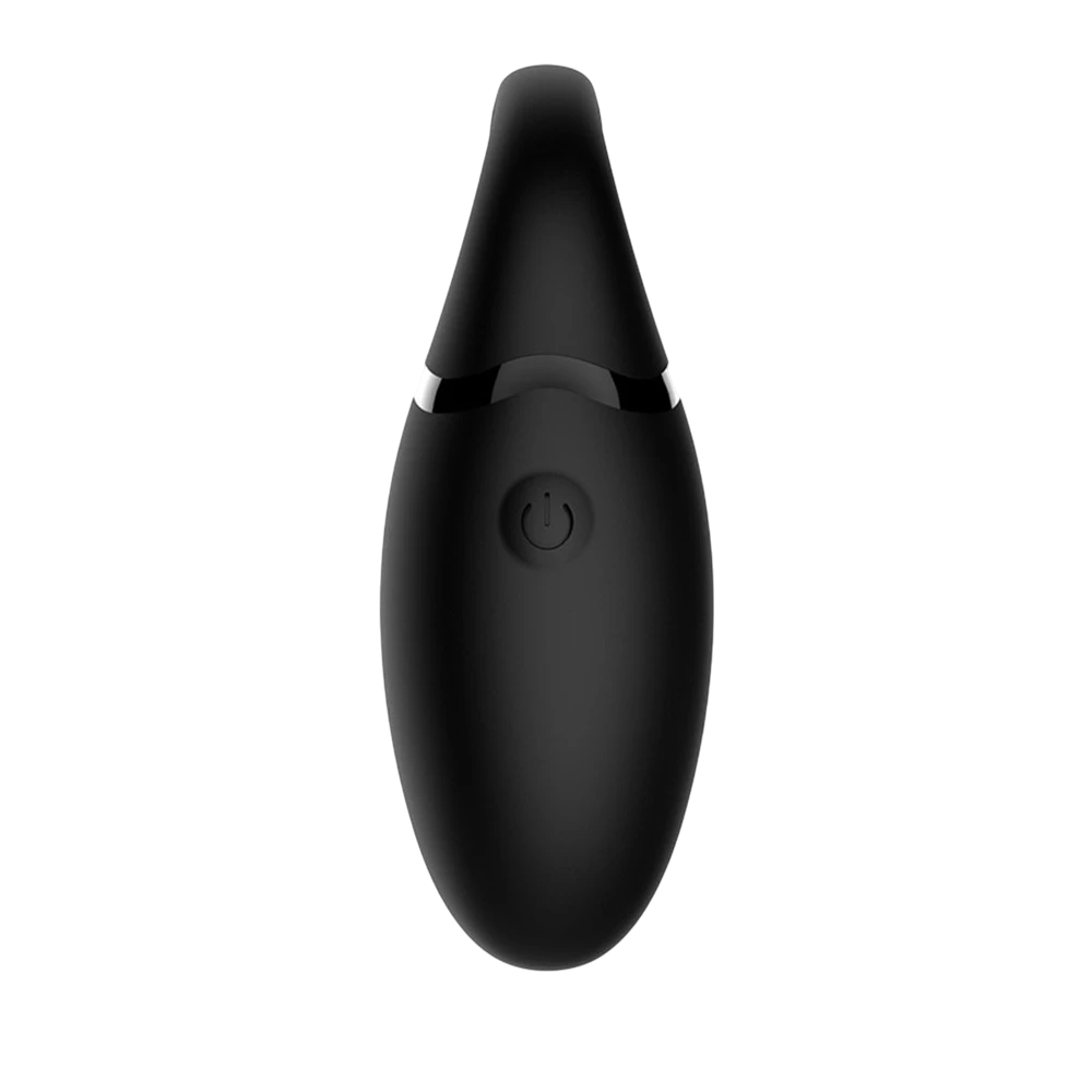 Vue de face de l'œuf vibrant noir en silicone avec bouton de contrôle central - Oh My God'Z