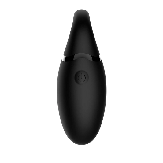 Vue de face de l'œuf vibrant noir en silicone avec bouton de contrôle central - Oh My God'Z