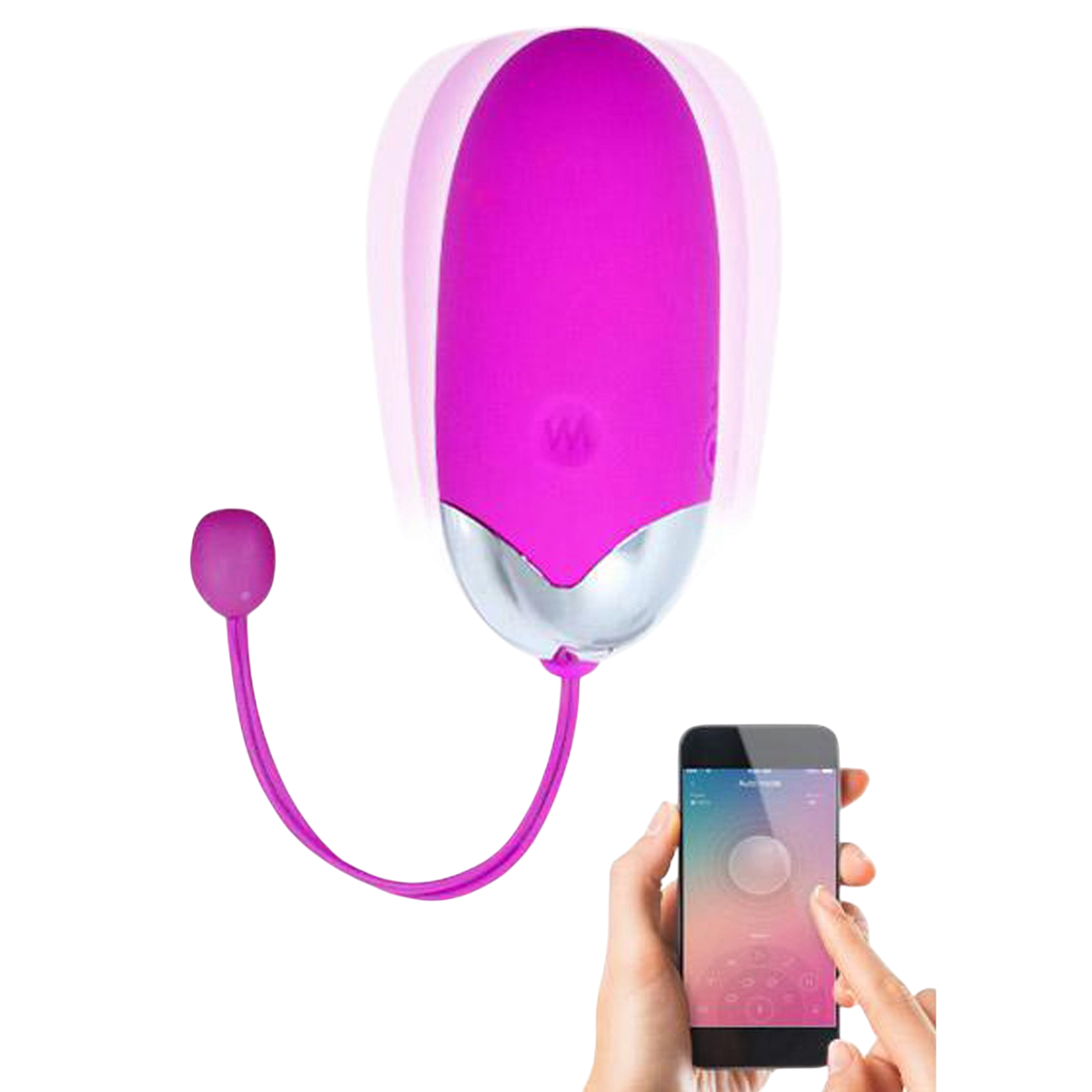 Oeuf vibrant rose en silicone Pretty Love Abner avec fil de rappel et smartphone affichant l'application - Oh My God'Z