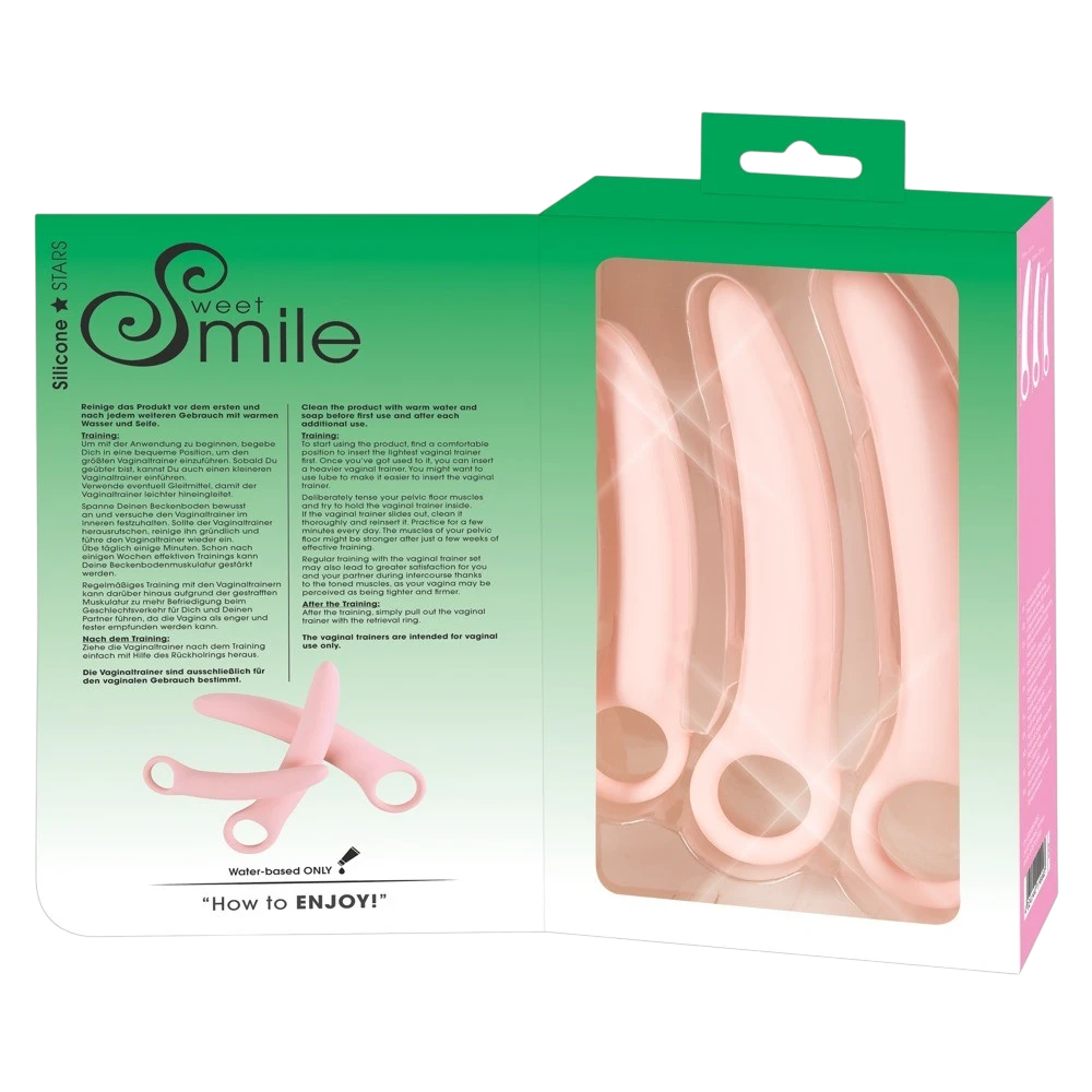 Kit de 3 dilatateurs vaginaux progressifs en silicone rose Oh My God'Z avec anneaux de préhension dans leur boîte