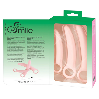 Kit de 3 dilatateurs vaginaux progressifs en silicone rose Oh My God'Z avec anneaux de préhension dans leur boîte