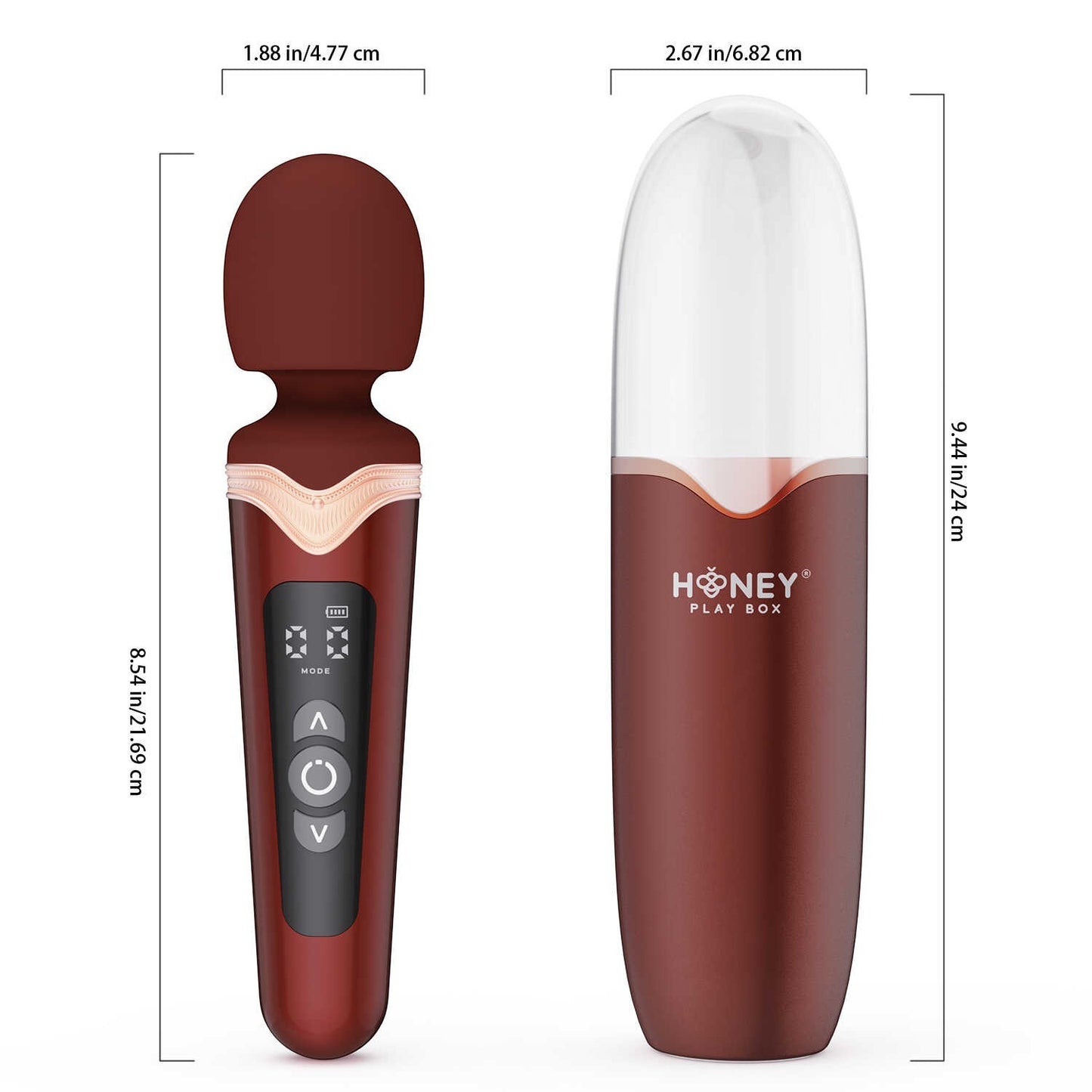 Wand massager bordeaux Stormi par Oh My God'Z avec étui de charge, écran LED, mode chauffant et silicone souple.
