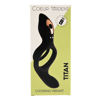 Boite Titan cockring vibrant telecommande, packaging vert Coeur Ardent vue de face - Oh My God'Z