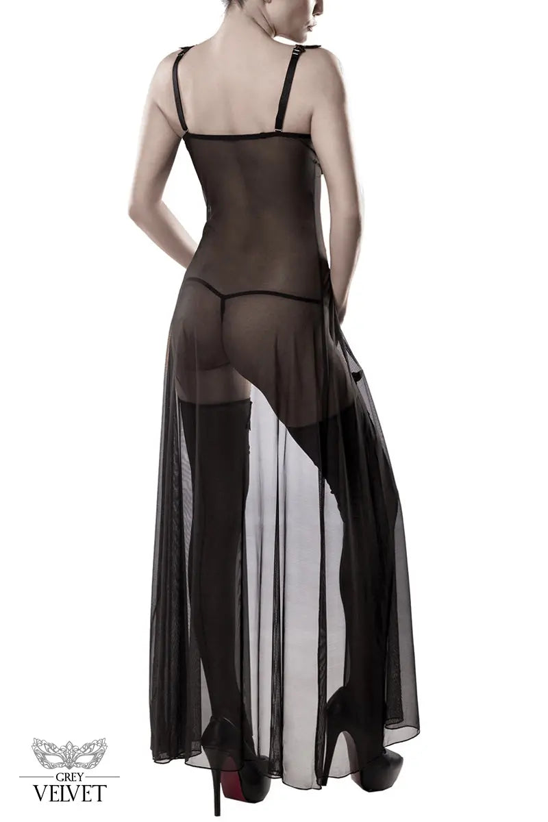 Oh My God'Z - Set déshabillé tulle et dentelle 3 pièces - Grey Velvet - nuisette - string - bas