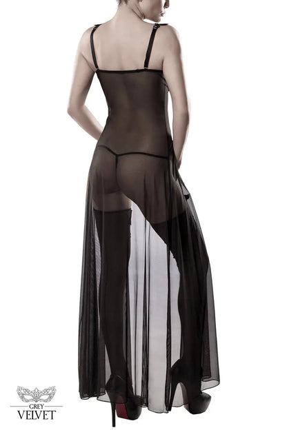 Oh My God'Z - Set déshabillé tulle et dentelle 3 pièces - Grey Velvet - nuisette - string - bas