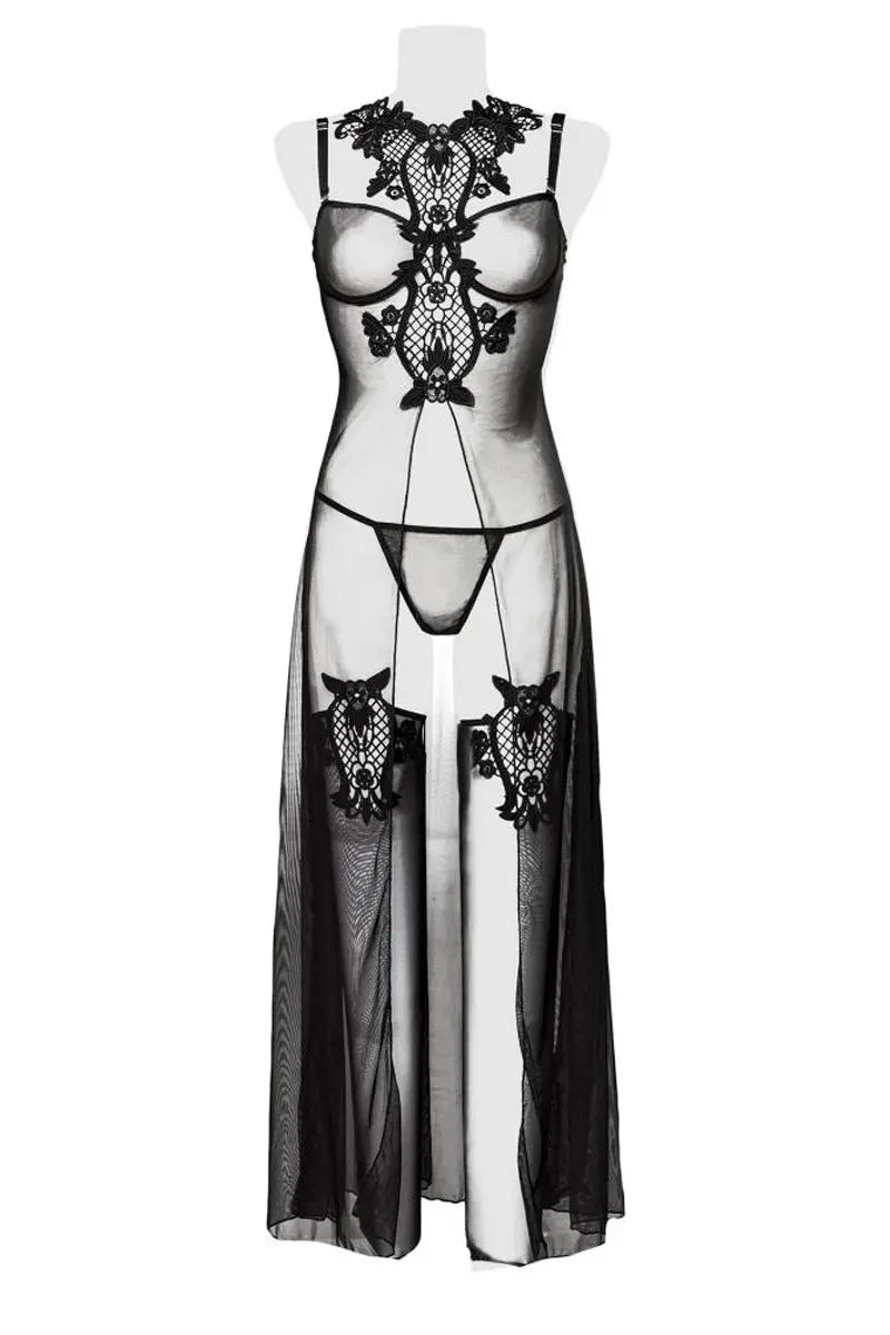 Oh My God'Z - Set déshabillé tulle et dentelle 3 pièces - Grey Velvet - nuisette - string - bas