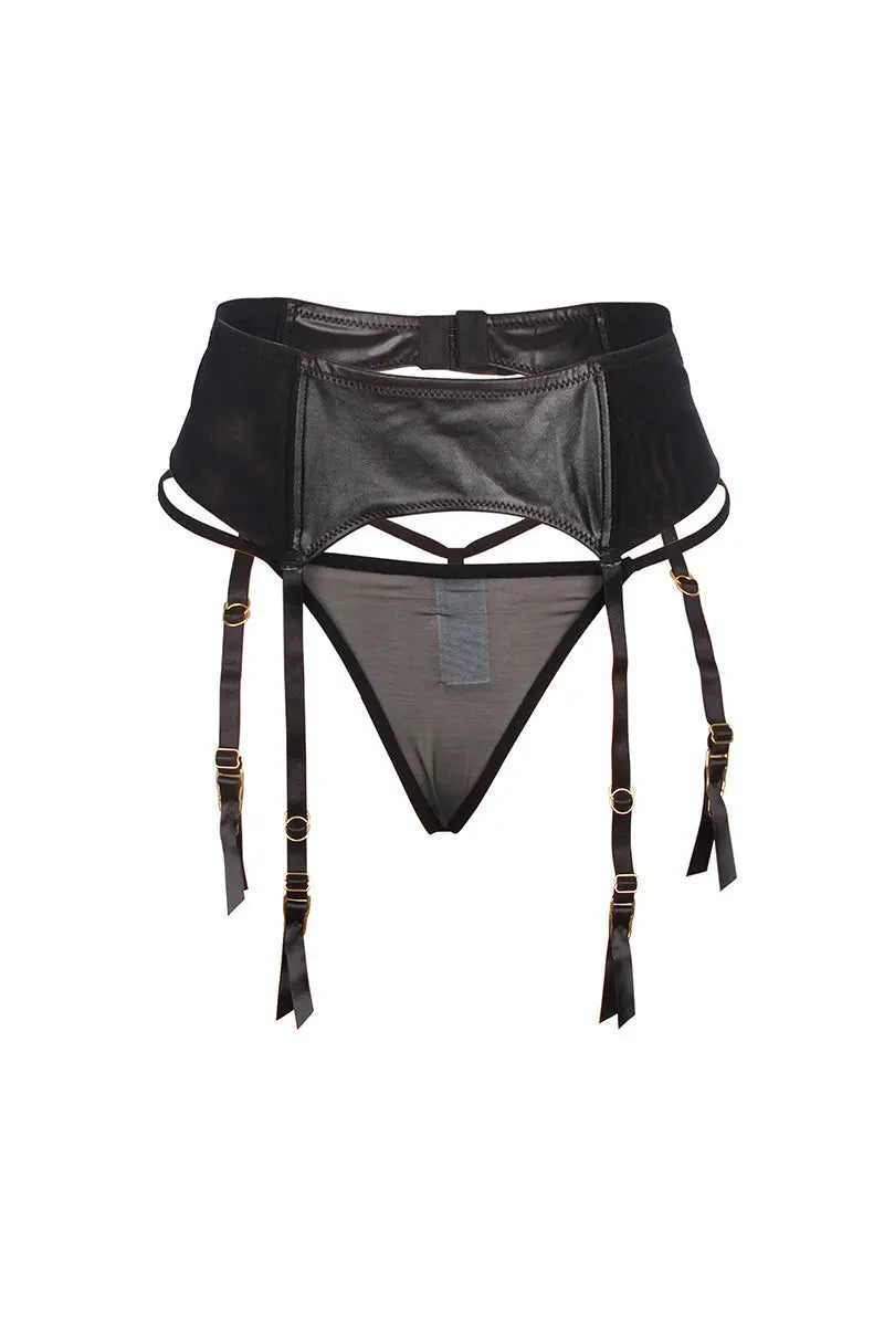 Porte-jarretelles wetlook avec string - noir - rouge - taille 36 au 46 - Oh My God'Z - sexy - érotique - femme - lingerie