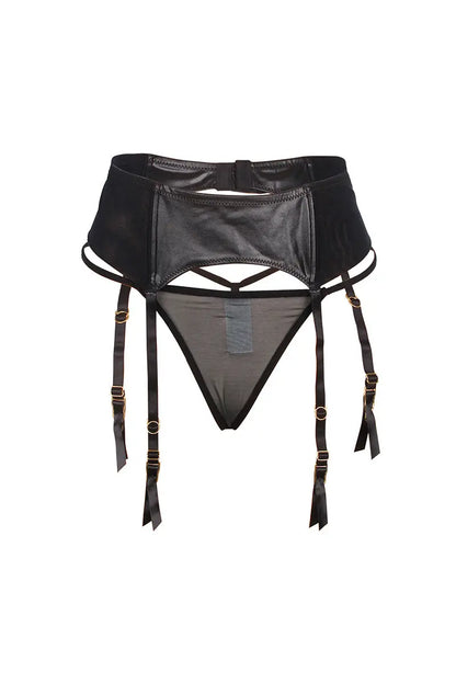 Porte-jarretelles wetlook avec string - noir - rouge - taille 36 au 46 - Oh My God'Z - sexy - érotique - femme - lingerie
