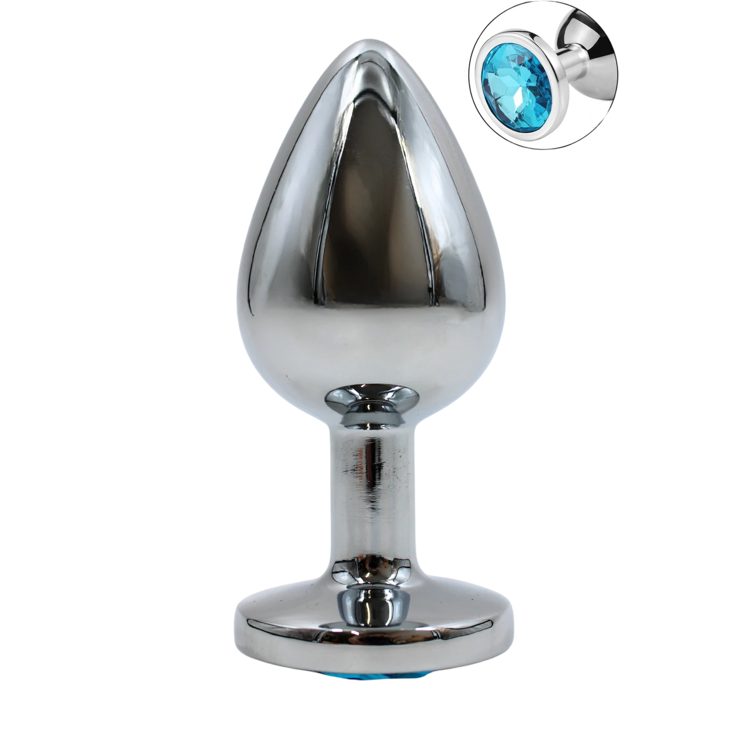 Plug anal bijou bleu en aluminium taille L, forme goutte avec cristal facette bleu aqua sur la base - Oh My God'Z