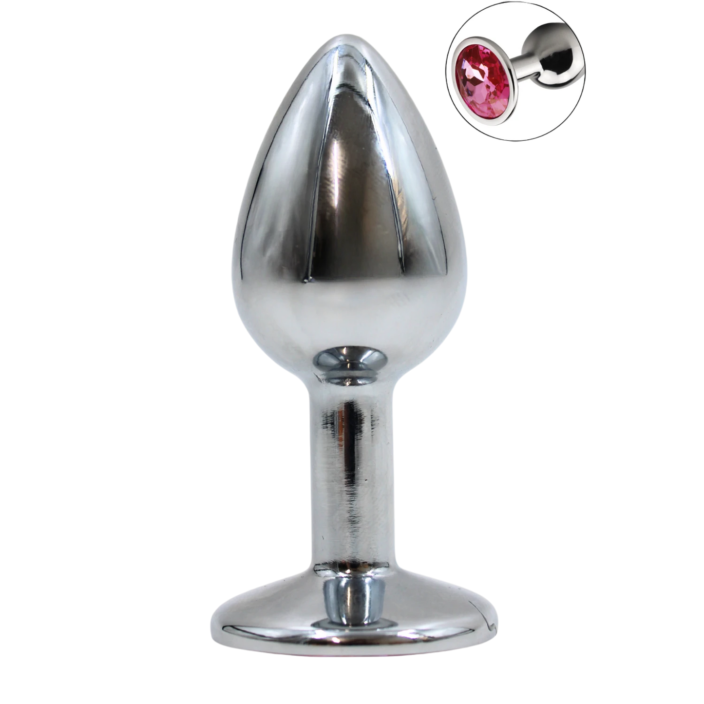 Plug anal bijou en aluminium argenté avec base évasée et cristal rose, taille S débutant - Oh My God'Z