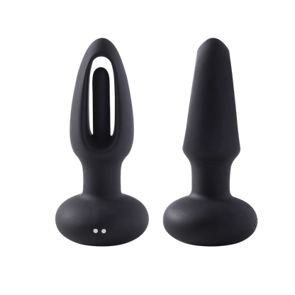 Dimensions plug anal Snuggy: 130mm hauteur, 23mm largeur, silicone noir avec insert amovible - Oh My God'Z