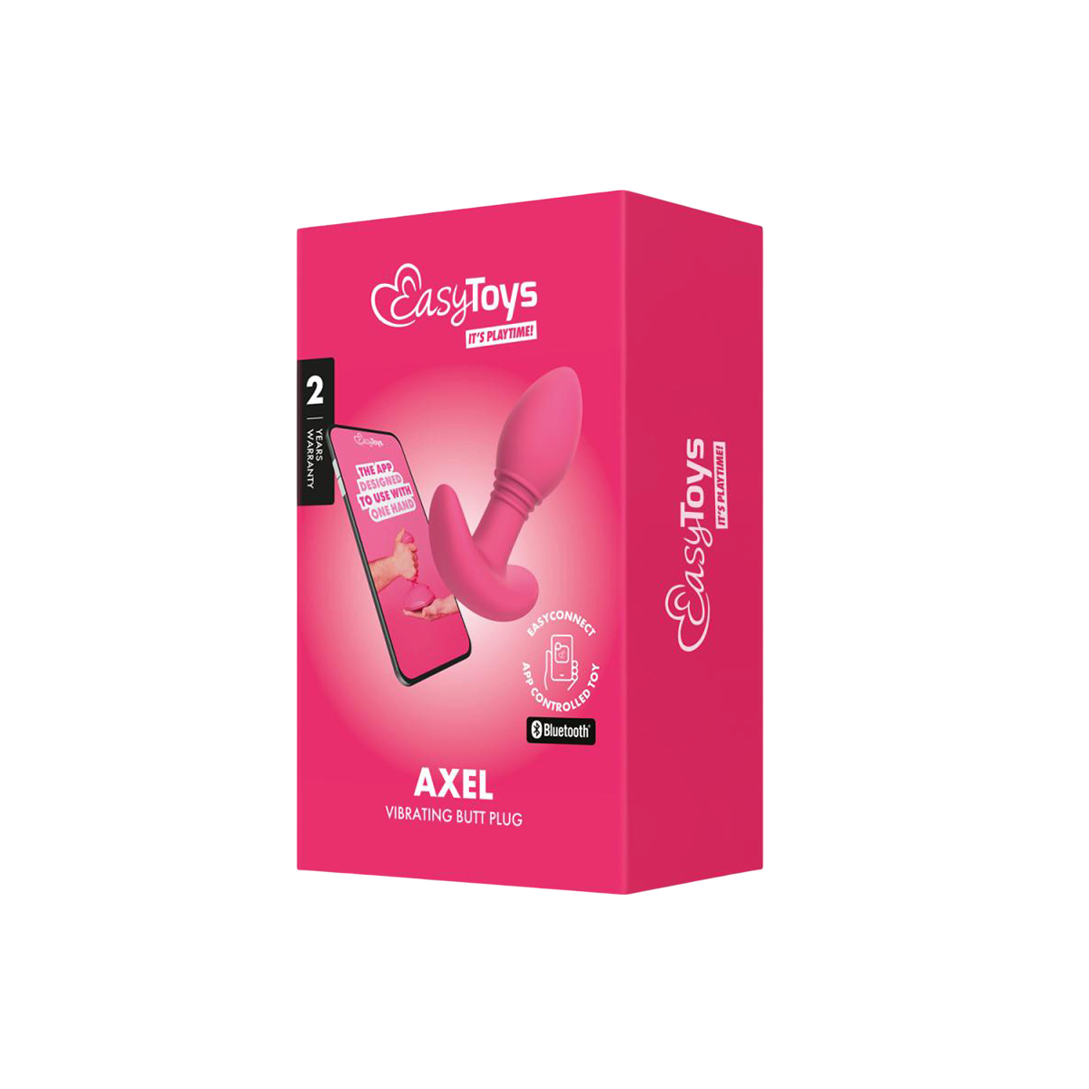 Boite rose EasyToys du plug anal vibrant connecte Axel EasyConnect, emballage Bluetooth avec visuel produit - Oh My God'Z