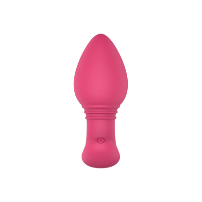 Plug anal connecte Axel EasyConnect rose en silicone, vue arriere montrant le bouton de commande - Oh My God'Z