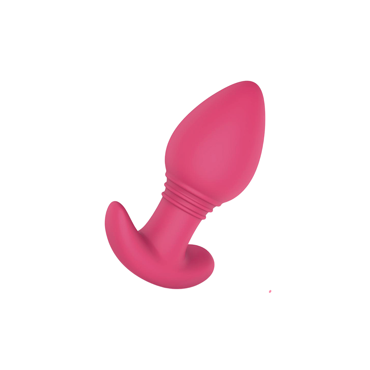Plug anal vibrant connecte Axel EasyConnect en silicone rose, vue inclinee avec smartphone et application - Oh My God'Z