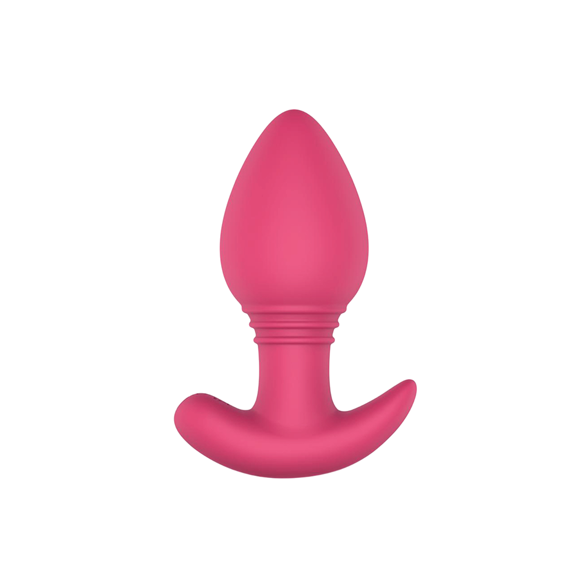Plug anal vibrant Axel EasyConnect en silicone rose, vue de face avec base incurvee et col strie - Oh My God'Z