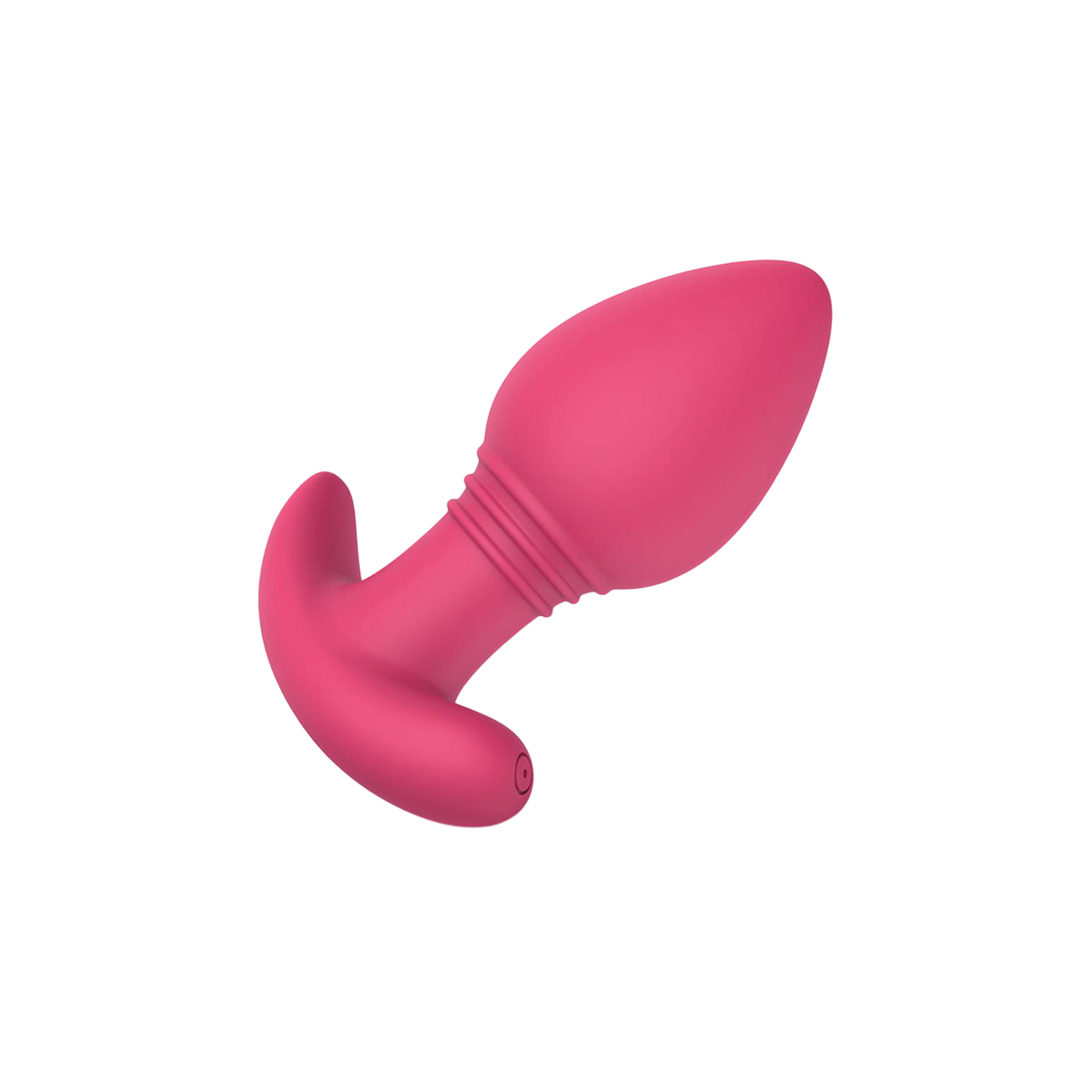 Plug anal vibrant Axel EasyConnect rose en silicone doux, vue de trois quarts couche sur fond blanc - Oh My God'Z