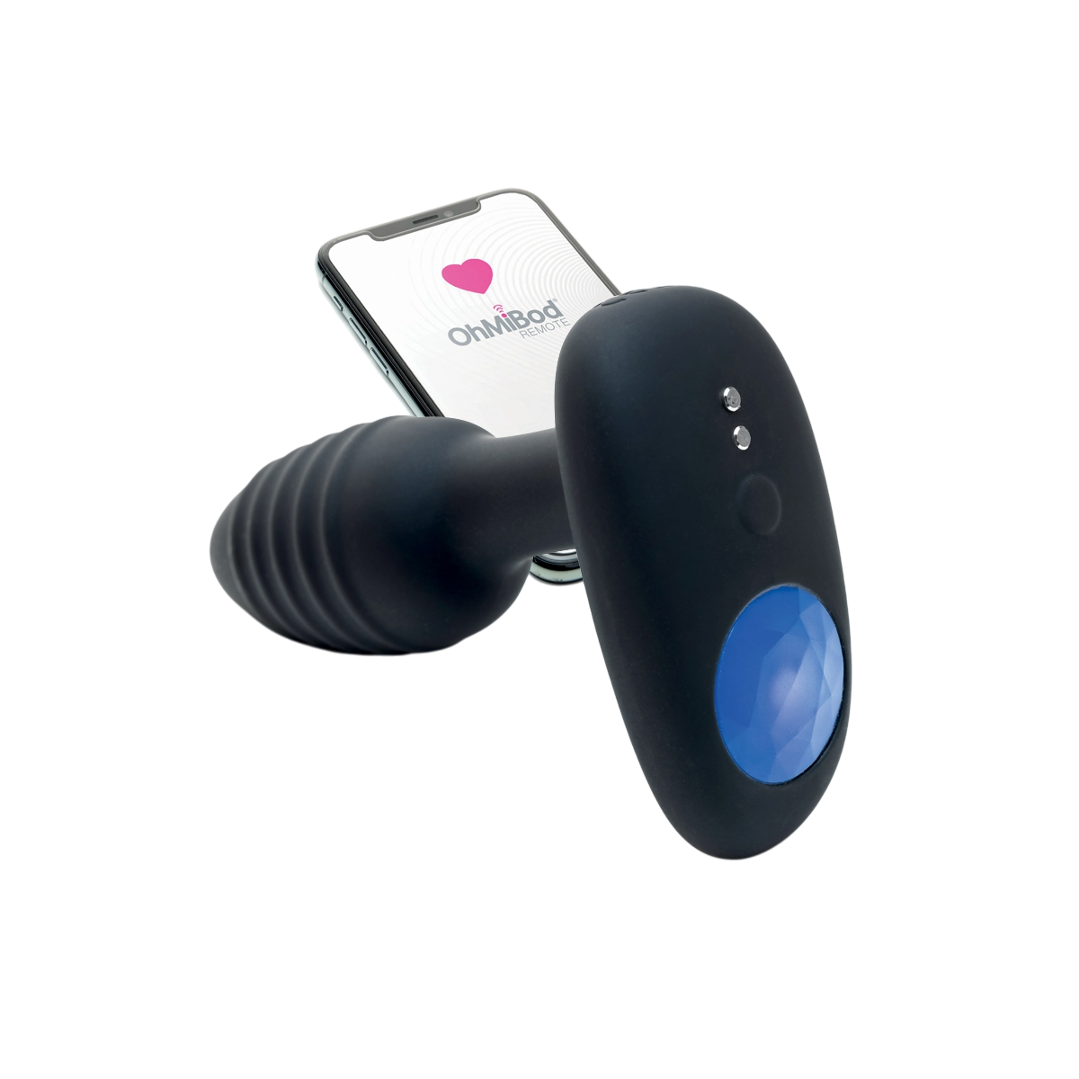 Plug anal vibrant connecte Lumen Kiiroo en silicone noir avec LED diamant bleue et smartphone - Oh My God'Z