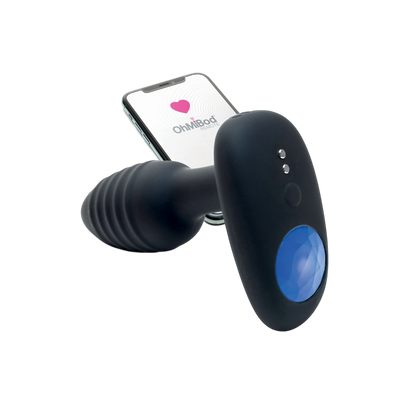 Plug anal vibrant connecte Lumen Kiiroo en silicone noir avec LED diamant bleue et smartphone - Oh My God'Z