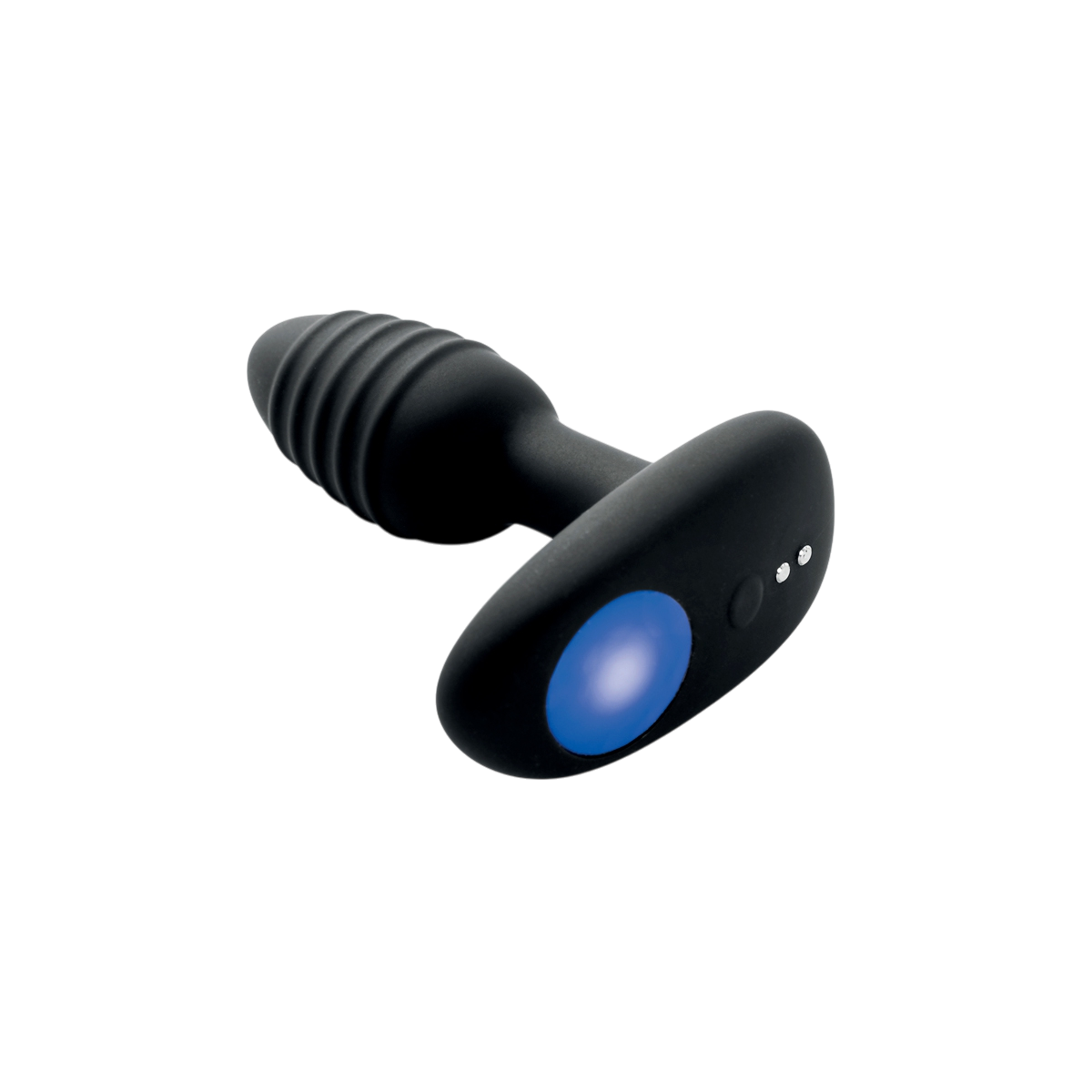 Plug anal vibrant Lumen Kiiroo couche, silicone noir strie et LED diamant bleue allumee sur la base - Oh My God'Z