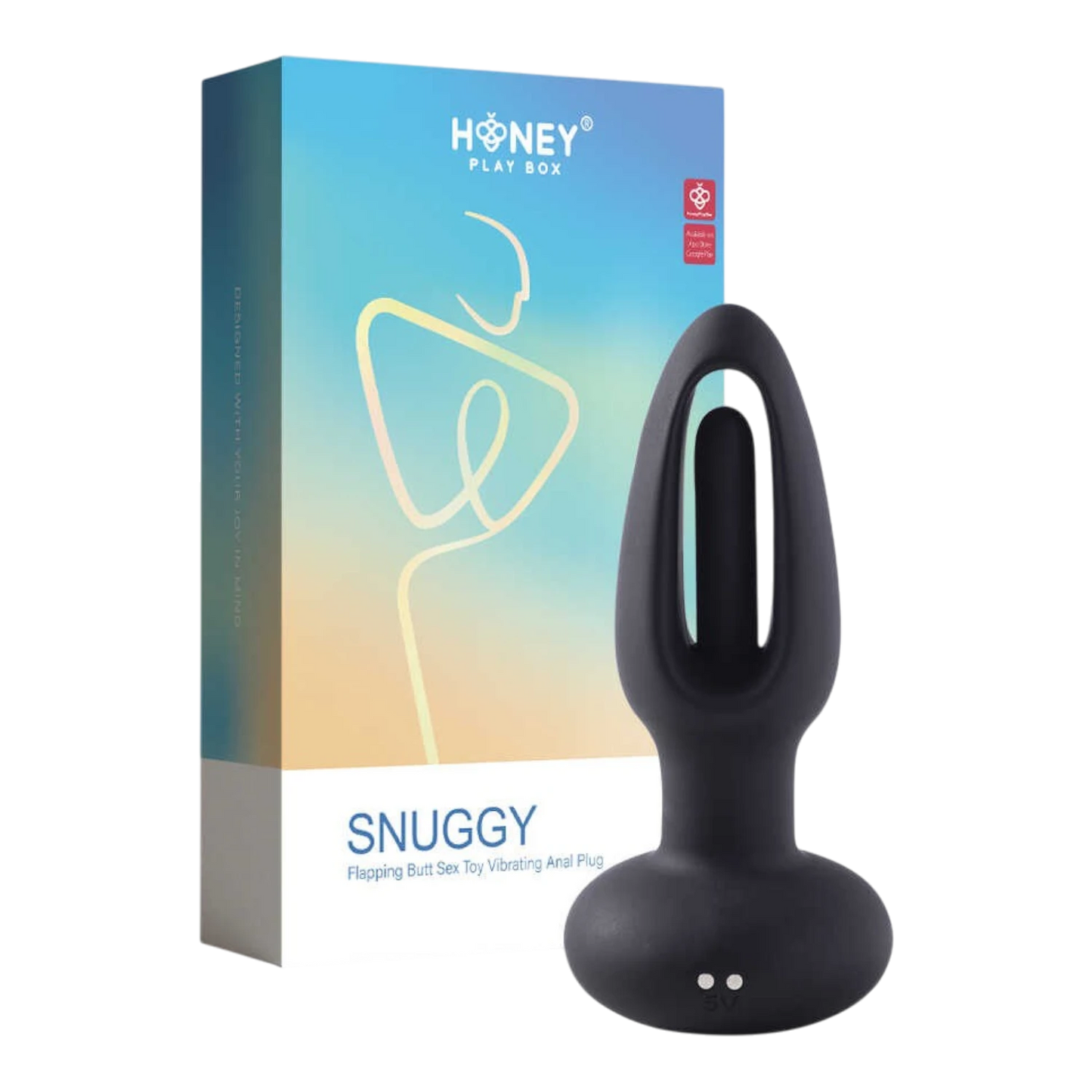 Plug anal vibrant Snuggy noir en silicone avec packaging bleu dégradé Honey Play Box - Oh My God'Z