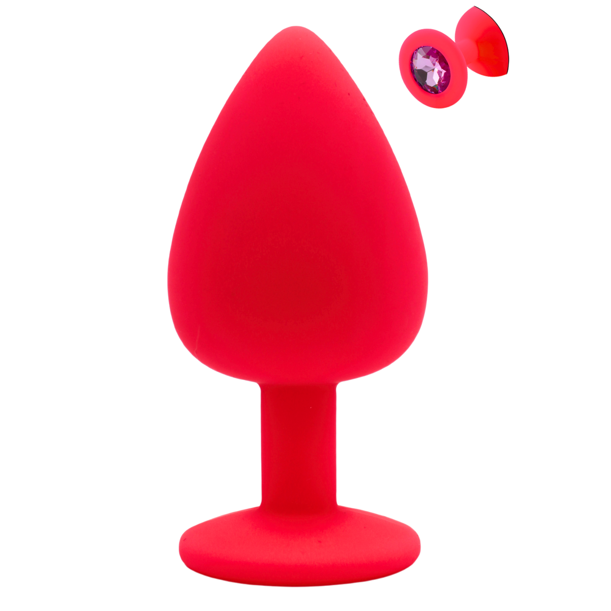 Plug anal bijou rose PINKY taille L en silicone, large embout conique et cristal rose en encart - Oh My God'Z