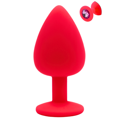 Plug anal bijou rose PINKY taille L en silicone, large embout conique et cristal rose en encart - Oh My God'Z