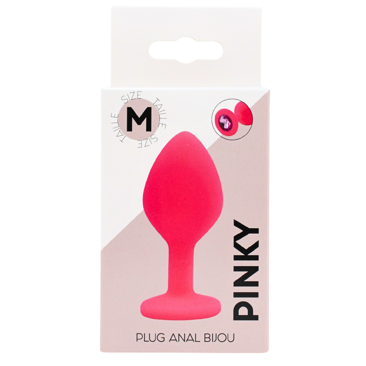 Boite du plug anal bijou rose taille M PINKY Coeur Ardent, packaging blanc et beige illustre - Oh My God'Z