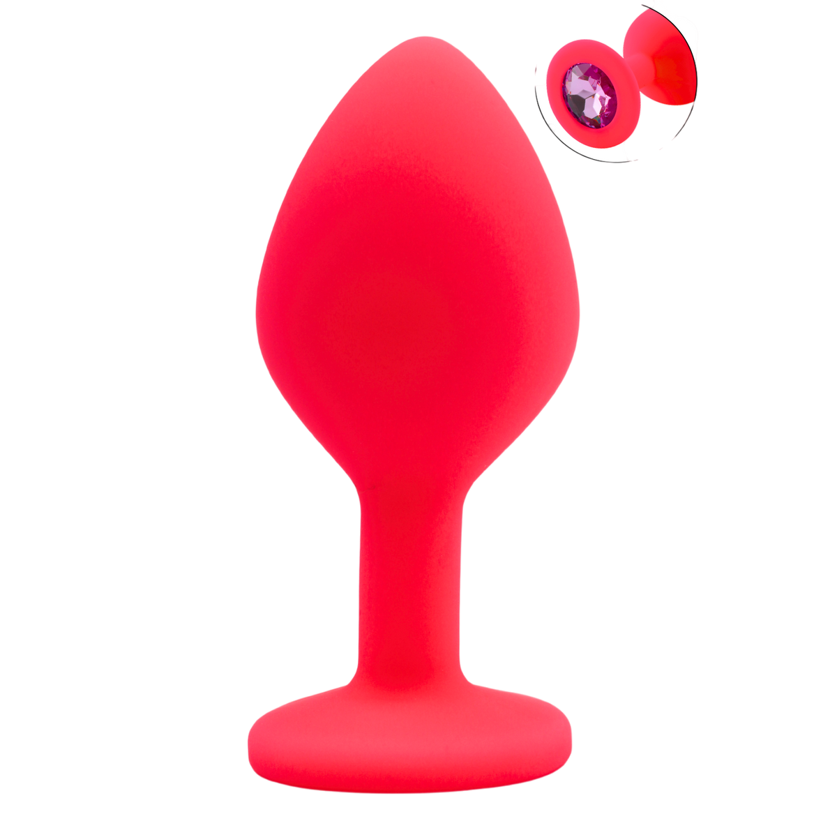 Plug anal bijou rose en silicone medical PINKY, vue de face avec detail du cristal a facettes - Oh My God'Z