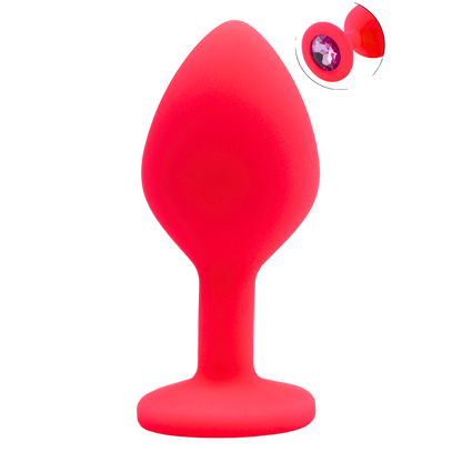 Plug anal bijou rose en silicone medical PINKY, vue de face avec detail du cristal a facettes - Oh My God'Z