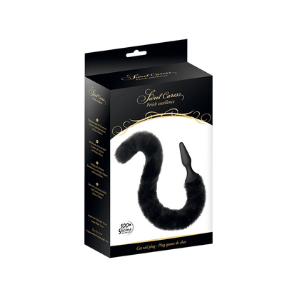 Boite noire et doree Sweet Caress du plug queue de chat noir en silicone et fourrure synthetique - Oh My God'Z