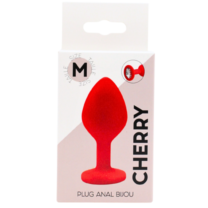 Boite du plug anal bijou CHERRY rouge taille M, emballage blanc Coeur Ardent avec visuel produit - Oh My God'Z