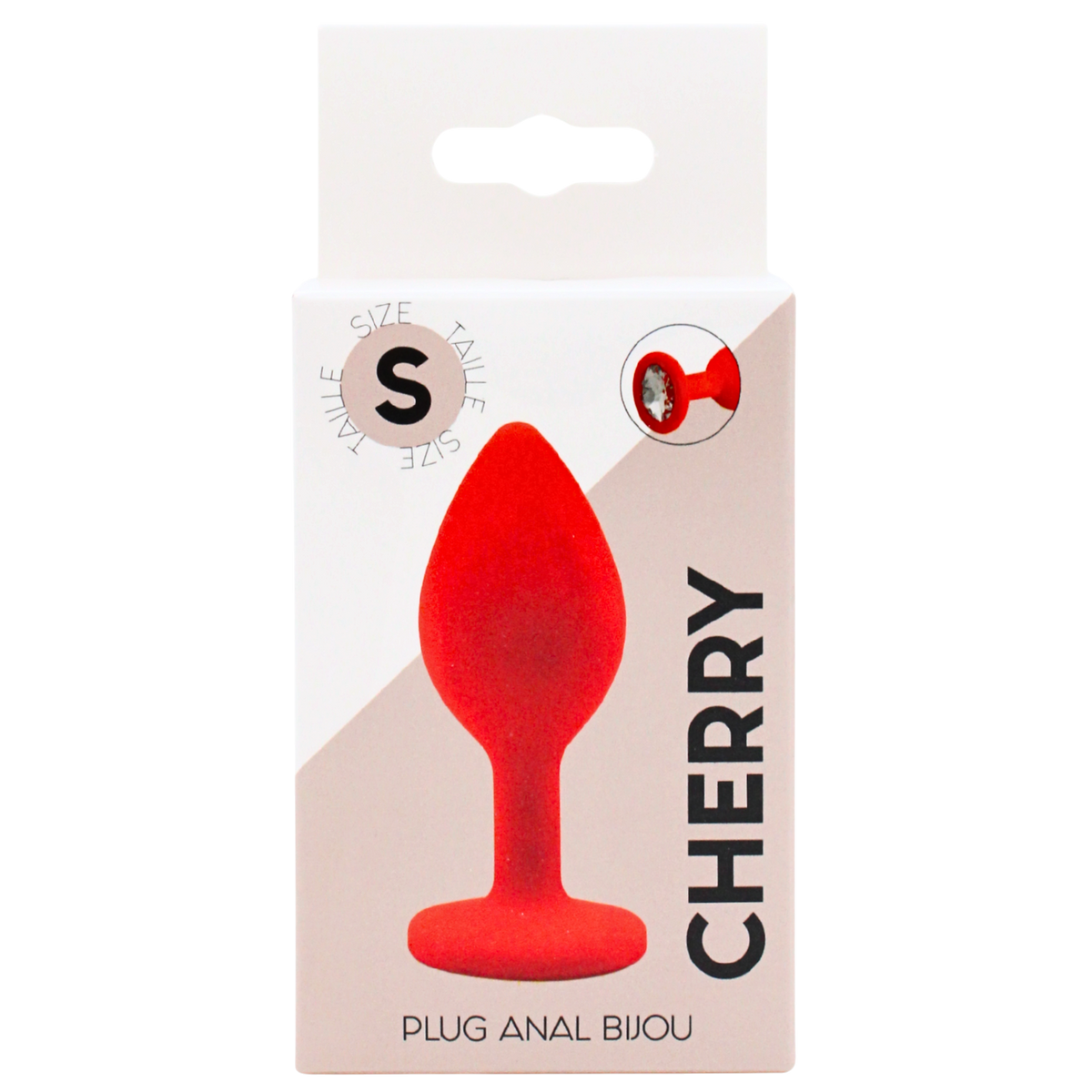 Boite blanche du plug anal bijou CHERRY rouge taille S, packaging Coeur Ardent en silicone - Oh My God'Z
